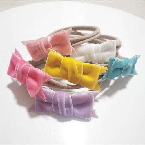 Cute Small Velvet Bow Headband Super Soft Nylon Hairband for Baby Girl Korean Kids Hair Accessories Wholesale