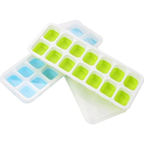 2 Colors 14-Hole Silicone Ice Cube Mold Tray with Rectangle-shape Ice Jelly Moulds with Lid Ice Cream Tools lin3652