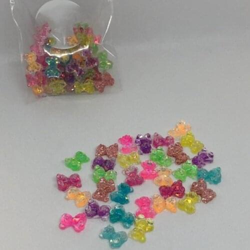 50pcs 8X10mm Teddy bear nail decoration 12 Colors Gummy Bear Flat Back Hard Resin Press On Nail Art 8mm x 10mm, Animal Nail Art