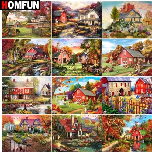 HOMFUN Diamond Painting Full Square/Round Diamond "Garden house flower" Pattern Embroidery Cross Stitch 5D Rhinestone Painting