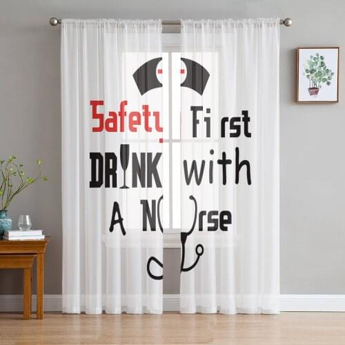 Safety First Drink With A Nurse Sheer Curtains for Living Room Bedroom Kitchen Chiffon Tulle Curtains Home Hotel Coffee Decor