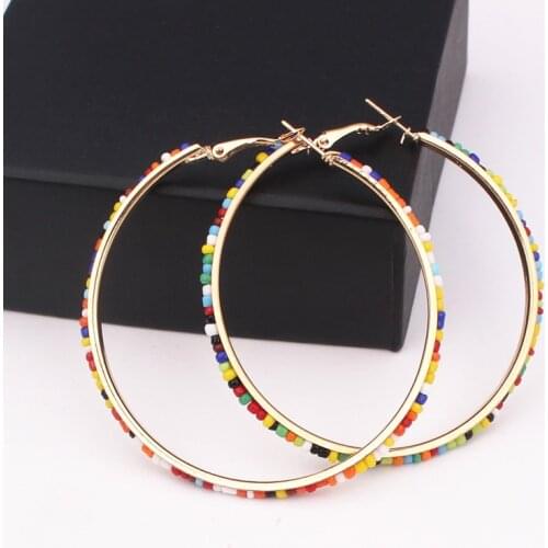 2020 Bohemian Multicolor Bead Round Hoop Earring Fashion Classic Circle Heart Triangle Earrings Basketball Big Statement Earring
