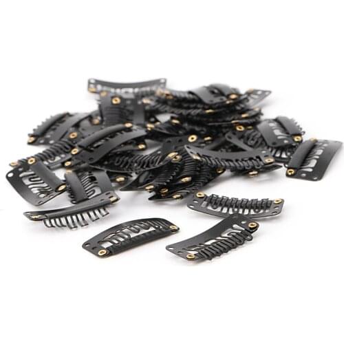 40 Pcs 32mm Black U Shape Snap Metal Clips For Hair Extensions Weft Clip-on New null