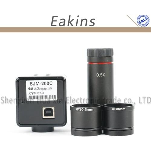 2.0MP Industrial Digital USB Video Microscope Camera + 0.5X C-mount 23.2mm Eyepiece Lens For Video Binocular Stereo Microscope