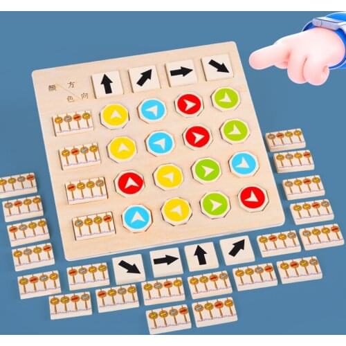 Montessori Wood Color Direction Indicating Toy with Card Partent Child Toys for Children Early Color Perception Table Game Gift