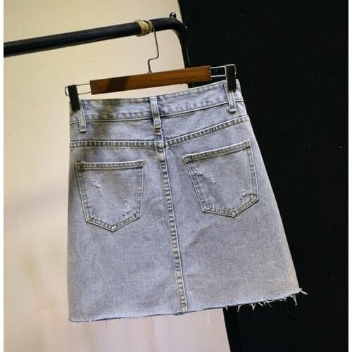 Diamond Tassel Denim Short Skirts Womens Summer Slim High Waist A-Line Frayed Wrap Skirt Chic Zipper Blue Office Faldas