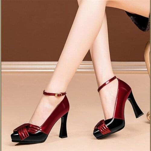 Elegant Womens High Heels Shoes Sexy Platform Patent fashion Bowknot Party Wedding Shoe Female Pumps Shoes Hot 2021 Spring 34-4