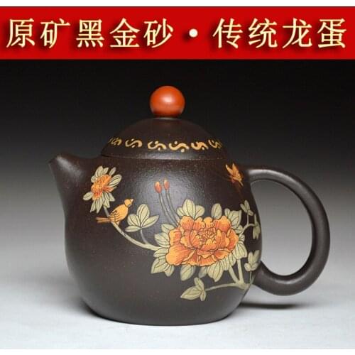 Purple teapot Dragon eggs Zisha teapot color painting Yixing famous pure handmade raw materials black gold sand Zhu mud