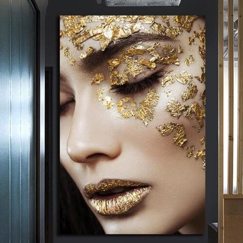 Gold Woman Canvas Painting Home Decoration Women Portrait Poster and Printed on Wall Art Pictures Cuadros for Living Room Poster
