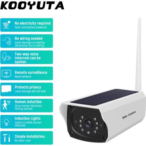 KOOYUTA 1080P Solar Wifi Camear Outdoor Charging Battery Wireless Security Camera PIR Motion Detection Bullet CCTV Surveillance