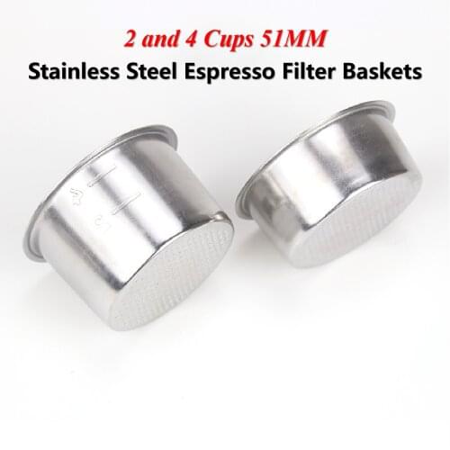 2 Pcs Stainless Steel 51mm Coffee Tea Filter Basket for Espresso Coffee Machine Non Pressurized Single Double Powder Bowl