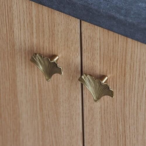 Creative ginkgo leaf Brass Handle Cabinet Door Drawer wardrobe door single hole Nordic cupboard pure copper luxury gold handle