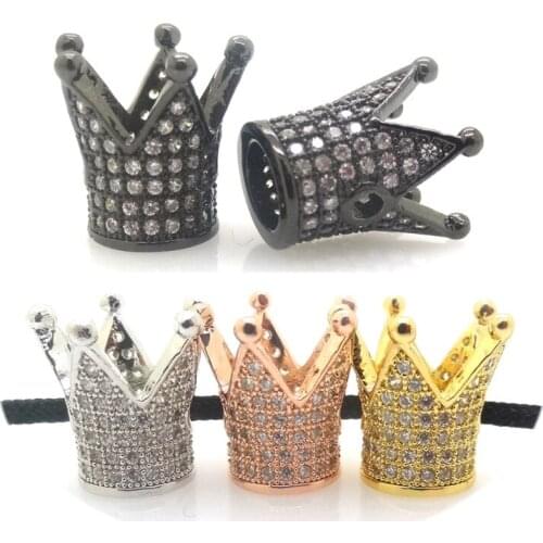 Copper Charm Beads Royal Crown,Micro Pave CZ Crown Bead Fit For Men & Women Bracelet Making Jewelry Spacer Beads