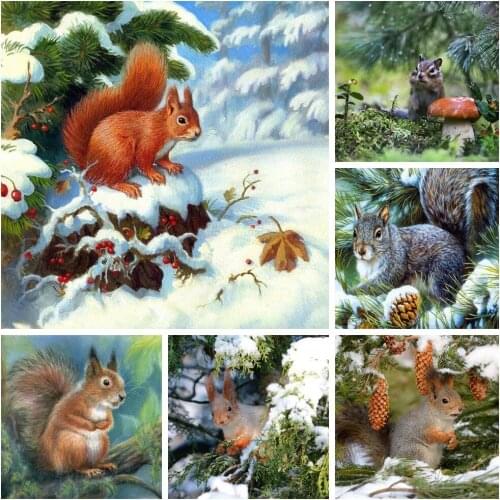 MomoArt Diamond Painting Animal Diamond Embroidery 5D DIY Full Square Squirrel Cross Stitch Mosaic Winter Christmas Gift
