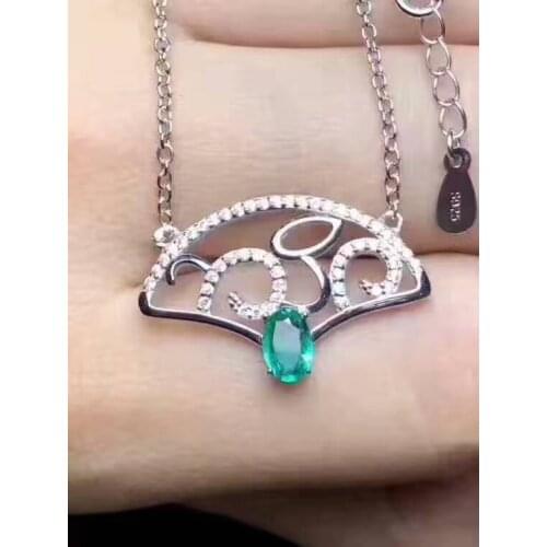 Natural green emerald gem Pendant necklace S925 silver Natural gemstone small necklace elegant fan girl dance identity jewelery