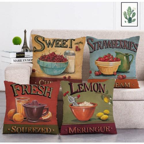 Retro Fruit Lemon Strawberry Throw Pillows cover Sofa Cushion Cover for Home Decorative 45x45cm Pillowcase Decoration Stag T07