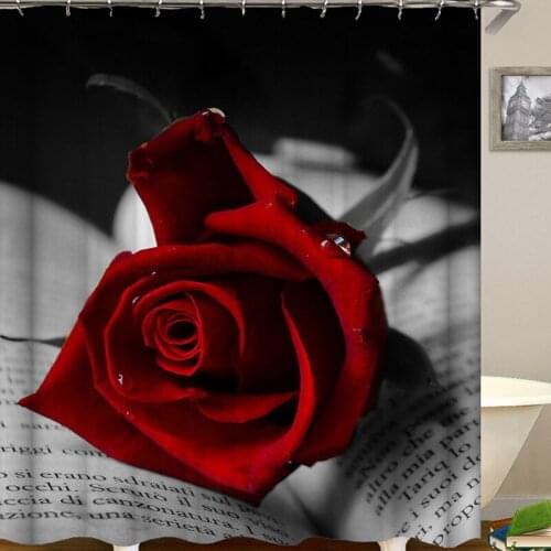 New Red Rose Creative Personality Print Shower Curtain Bathroom Decoration Polyester Waterproof and Mildew Proof Curtain