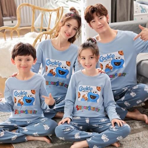 New Autumn Cute Cartoon Parent-Child Pajamas For Boys Girls Children Pure Cotton Long Sleeve Home Wear Kids Clothes Casual