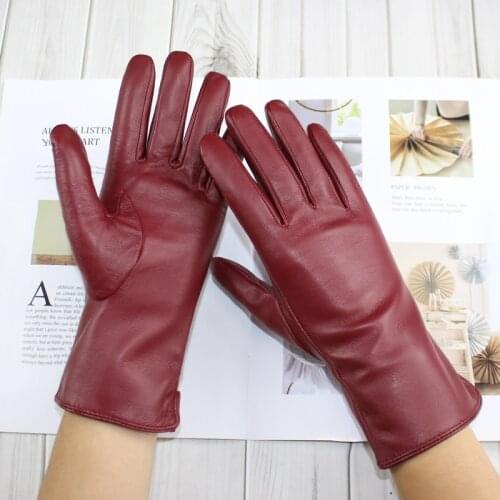 New Women Genuine Leather Colour Gloves Straight Style Cashmere Lining Sheepskin Short High Quality Mittens