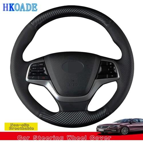 DIY Hand-stitched Black Carbon Fiber Leather Car Steering Wheel Cover For Hyundai Elantra 4 2016-2018 Solaris 2017 Accent 2018