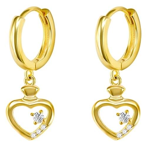 Simple Cute Sweet Heart Hoop Earrings 925 Sterling Silver Ear Buckle Exquisite Gold Earrings For Women Korean Party Jewelry