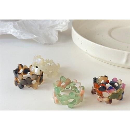 Opening Adjustable Rings Finger for Women Lady Acetic Acid Flower Rings Jewelry Gift Personality Leopard Acrylic Vintage Fashion