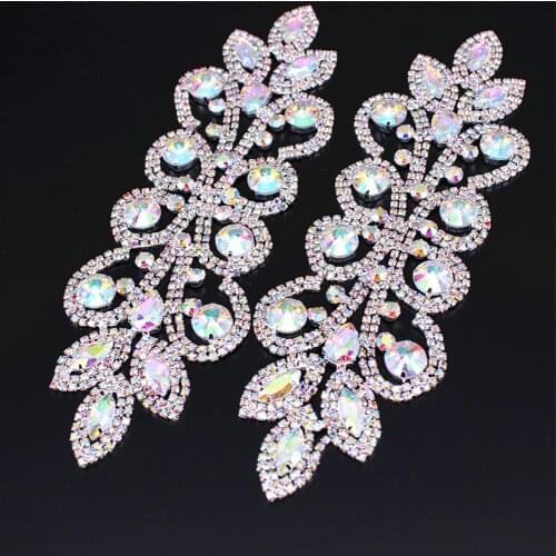 Luxury Rhinestone Trimming Applique Epaulet Shoulder Tassel Decoration Sew on Adornment for Wedding Dress Jewelry