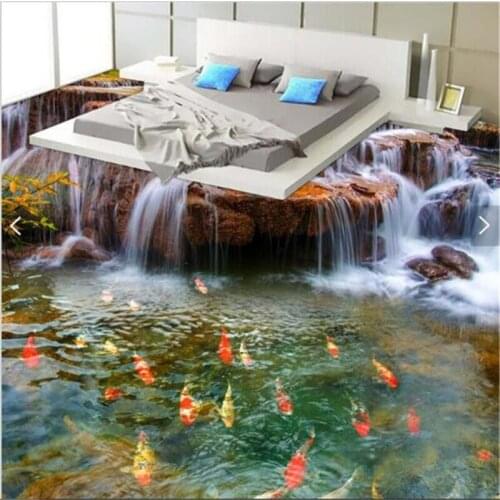 Beibehang 3D personality floor wallpaper river water carp bathroom thick PVC wallpaper self - adhesive decorative painting