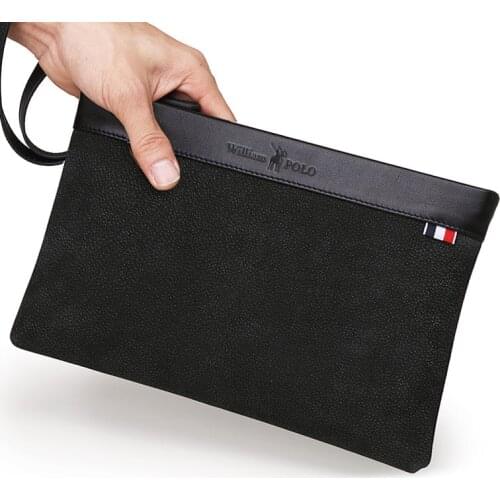 WILLIAMPOLO Mens leather clutch bag large capacity envelope bag high quality cowhide clutch bag fashion handbag