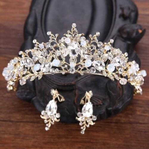 Bride Wedding Hair Jewelry Tiara White Crystal Rhinestone Crown Earring Sets Bridal Hair Accessories Headband Fashion Headpieces