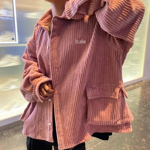 Corduroy Warm Winter Harajuku Women Jackets Plus Size Fuzzy Cute Jackets letter Print Turn Down Collar Coat Coat Girl