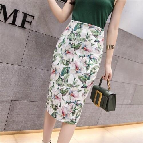 Suede Midi Pencil Skirt Women Summer 2021 New High Waist Female Print Bodycon Midi Skirts Ladies Split Faldas Mujer Jupe Femme