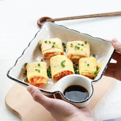Dumpling plate household with vinegar dish creative tableware rectangular ceramic dish dumpling plate dinner porcelain