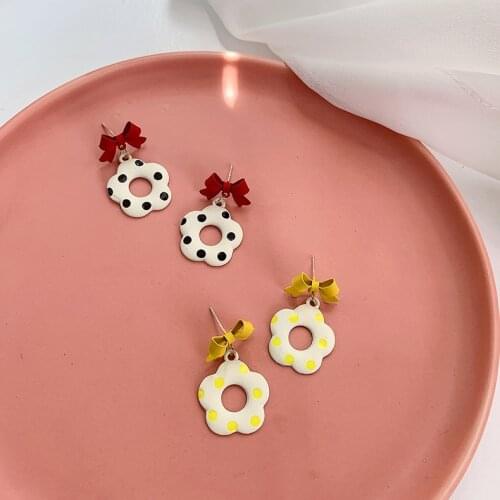 2021 New Korean Flower Print Dot Cute Bowknot Sweet Dangle Earrings For Women Fashion Jewelry Summer Oorbellen Pendientes