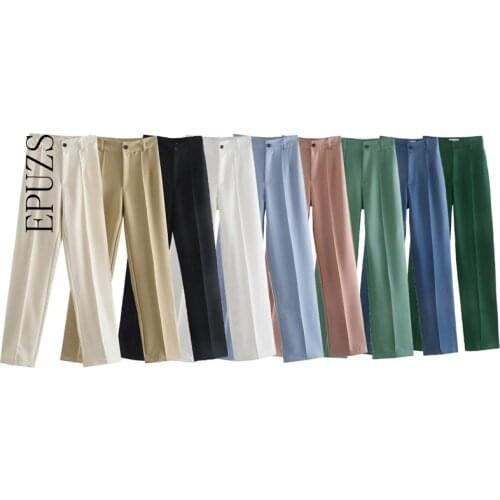 ZA 2021 elegant office white Straight Pants WOMEN Vintage joggers women High Waist Trousers korean women clothing