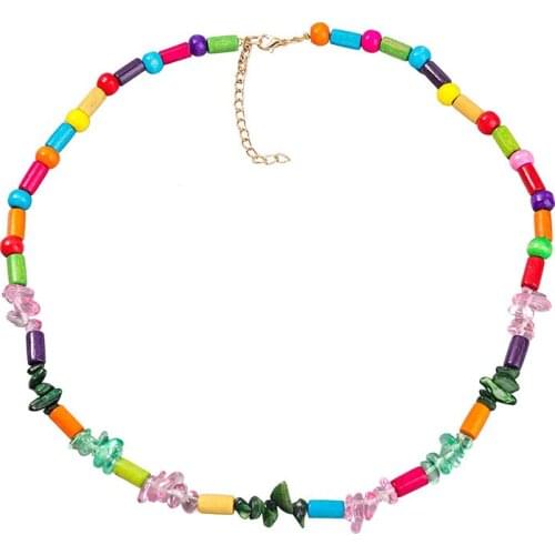Bohemian Wood Resin Polymer Clay Necklace Women Colorful Dainty Neck Chain Boho Necklace Vintage Jewelry Mujer Bijoux 2021 New