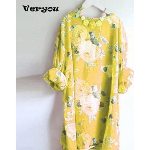 Dress Summer 2021 Autumn Long Sleeve Dress Rose Printed Mid-Length Loose Dresses For Women Plus Size For Women Vintage Dress