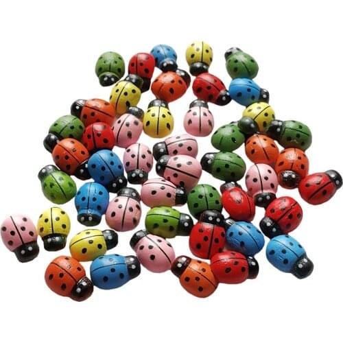 12Pcs Wooden Beetle Seven Star Ladybug Moss Micro Landscape Decoration Flower Pot Bonsai Crafts Decoration Supplies