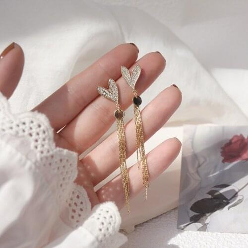 14k Real Gold Fashion Jewelry Love Crystal Long Tassel Exquisite Shiny Earrings for Woman Holiday Party Elegant Cute Earring