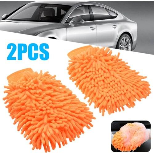 2pcs Microfiber Car Wash Glove Mitt Soft Window Washing Long-Stay Chenille Coral Gloves Auto Cleaning Tool 14x23x2.5CM