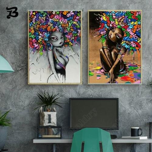 Abstract Portrait Canvas Painting Modern Street Art Girl Graffiti Wall Art Pictures Posters Prints for Living Room Decoration