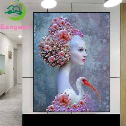 5D DIY Diamond Painting Full Square round New Arrival Woman with bird pattern Diamond Embroidery Sale Flower Mosaic Wall decor