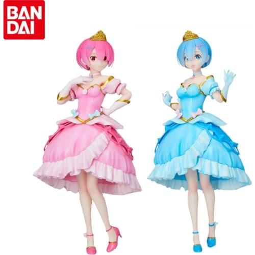 Bandai Re:Life In A Different World From Zero Rem Ram Pink Pretty Princess Dress Anime Action Figures Collectible Model Toys