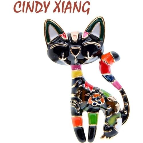 CINDY XIANG New Arrival Cute Enamel Paint Cat Brooch Unisex Women And Men Brooch Pin Animal Design Fashion Jewelry 2 Colors