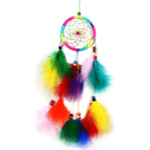 Colorful Handmade Dream Catcher Net with Feathers Wind Chimes Wall Hanging Decorations Dreamcatcher Craft Gift