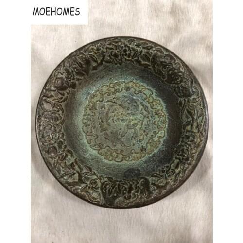 MOEHOMES China ancient home decoration brass bronze craft collection metal crafts peach of immortality longevity statue plate