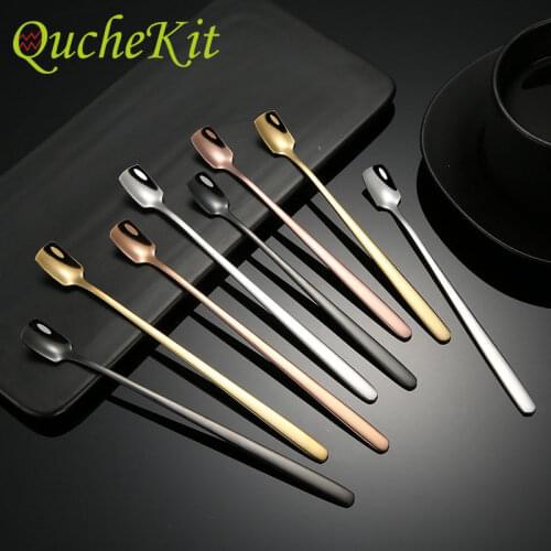 Long Handle Square Mixing Stirring Spoon Stainless Steel Dessert Coffee Ice Cream Tea Spoons For Kitchen Accessories Gadget