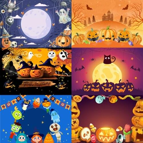 Seekpro Happy Halloween Birthday Party Castle Candy Pumpkin Skeleton Moon Light Bat Cat Photo Backdrop Photography Background
