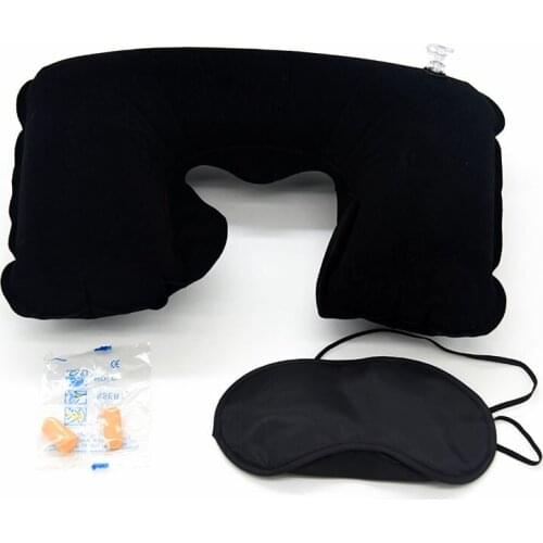 3-piece Set Outdoor Travel PVC Flocking Inflatable U-pillow Soundproof Earplugs Shading Eye Mask Inflatable Pillows Relaxation