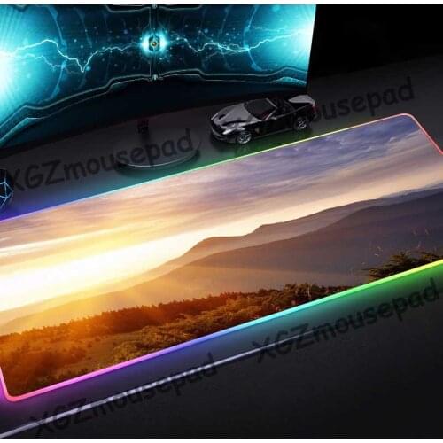 XGZ Natural Beautiful Scenery Sunset Mountains HD Custom Large RGB Mouse Pad Black Lock Edge Computer Desk Mat Rubber Non-slip